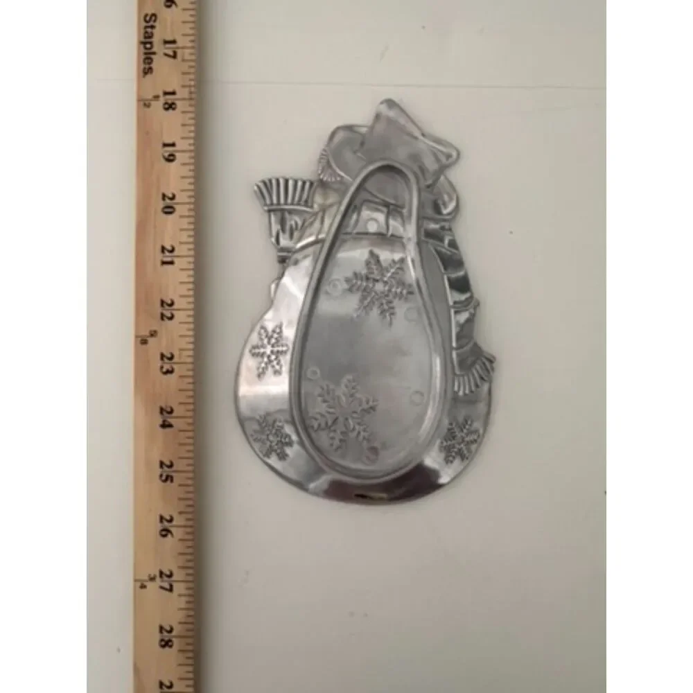 vtg. 1999 pewter-finish metal snowman candy dish
